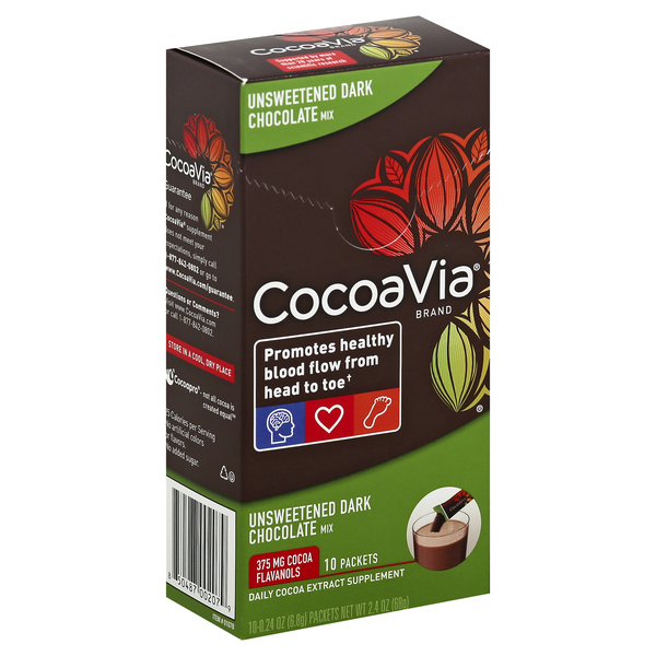 CocoaVia Brand Heart Health Unsweetened Dark Chocolate Mix Packets