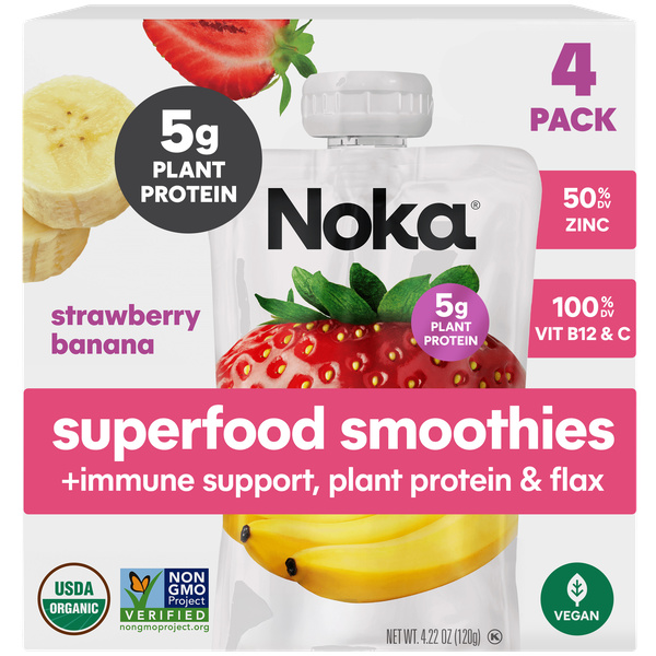 Noka Superfood Smoothie, +Immune Support, Strawberry Banana, 4