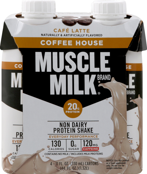 Muscle Milk Coffee House Cafe Latte non dairy protein shake 4-pack, 20g protein and 120mg caffeine