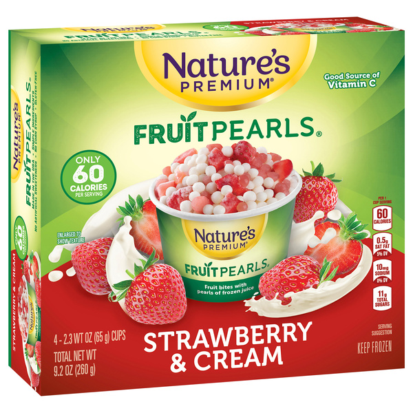 Nature's Premium Fruit Pearls, Strawberry & Cream, 4-2.3 oz Cups