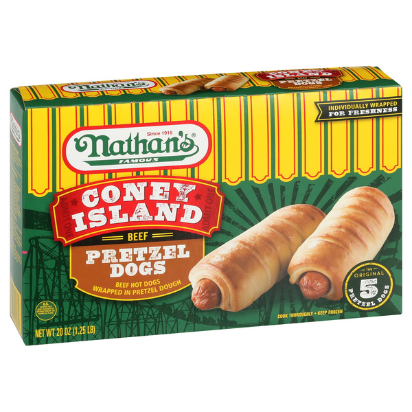 Nathan's Famous Coney Island Beef Pretzel Hot Dogs 20 oz. Box | Hy