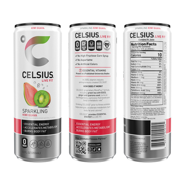 CELSIUS Sparkling Kiwi Guava, Functional Energy Drink 12 Fl Oz