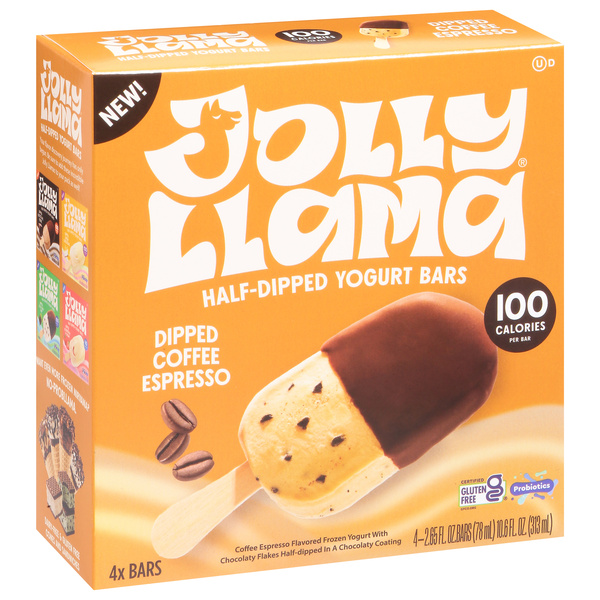Jolly Llama Coffee Espresso Half-Dipped Yogurt Bars, 4-2.65 fl oz
